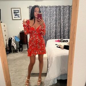 long sleeve floral sau lee mini dress